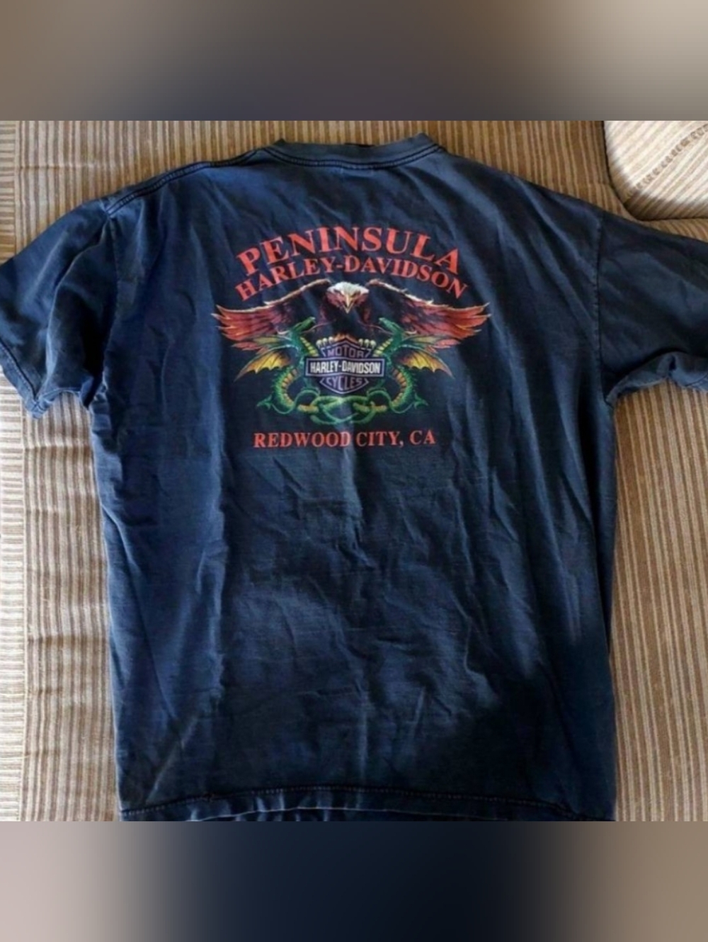 Vintage Harley-Davidson Navy Short Sleeve T‑Shirt with Multicolor Eagle Graphic